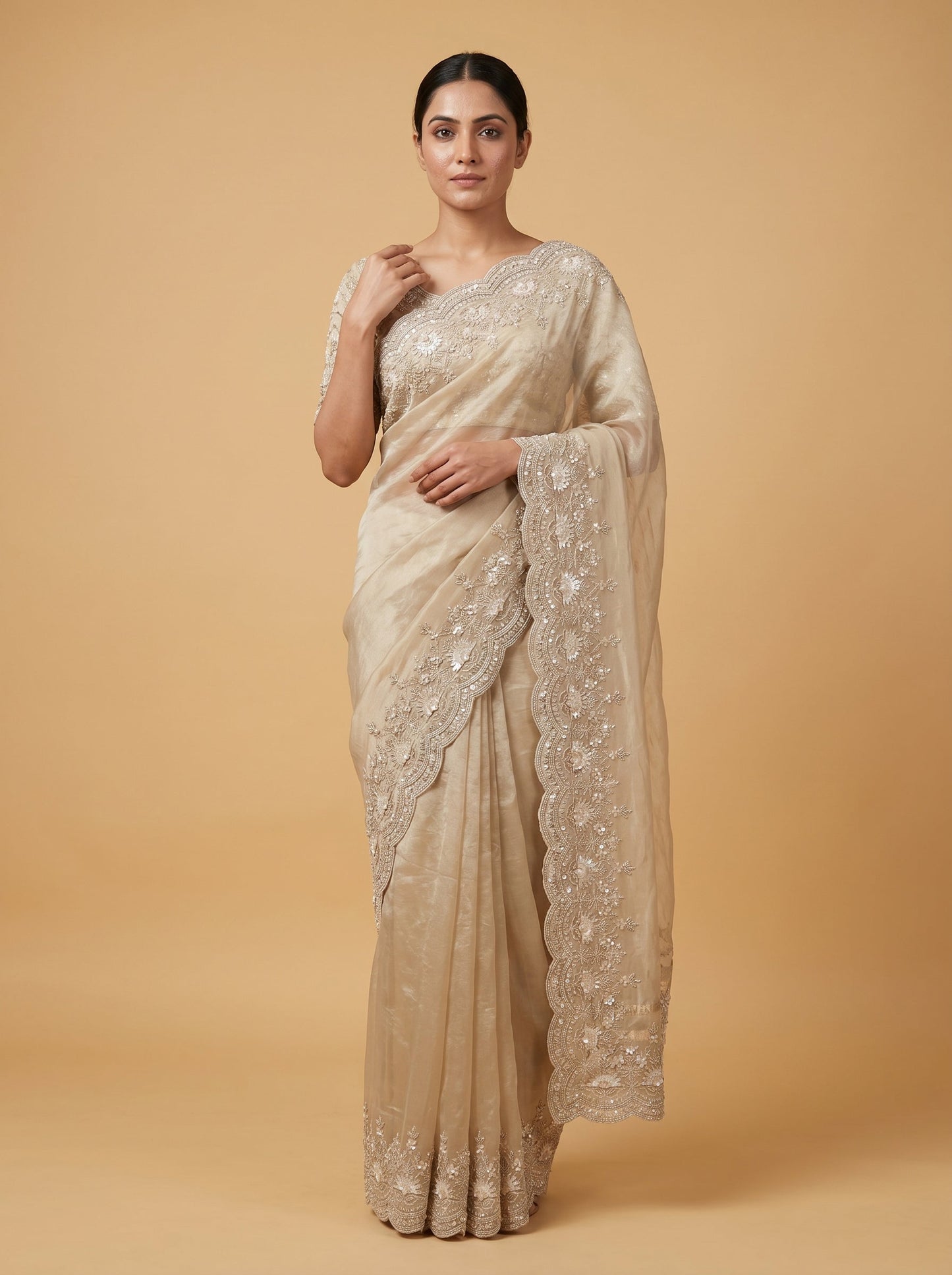 Pista Mild Embroidered Saree