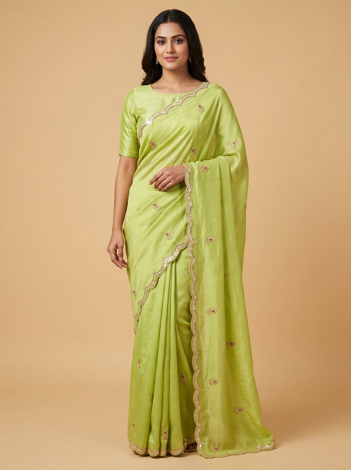 Pista Mint Radiance Embroidered Saree