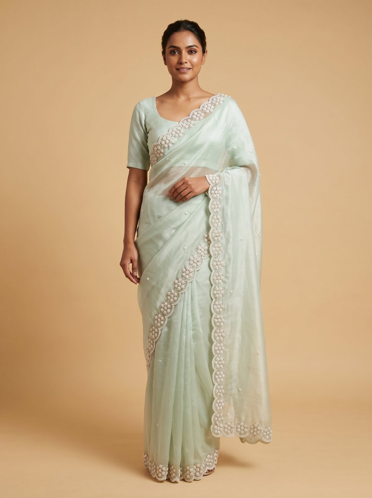 Pista Soft Embroidered Saree