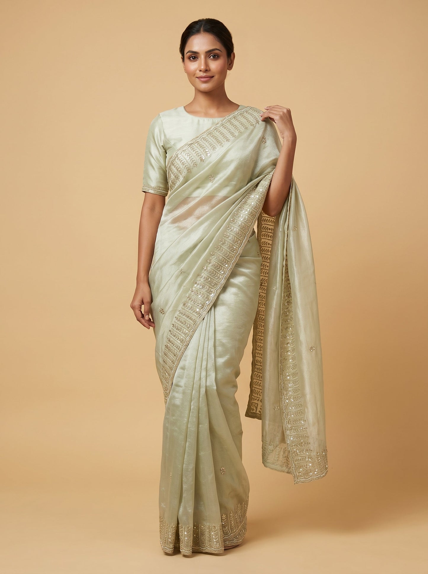 Pista Soft Embroidery Saree