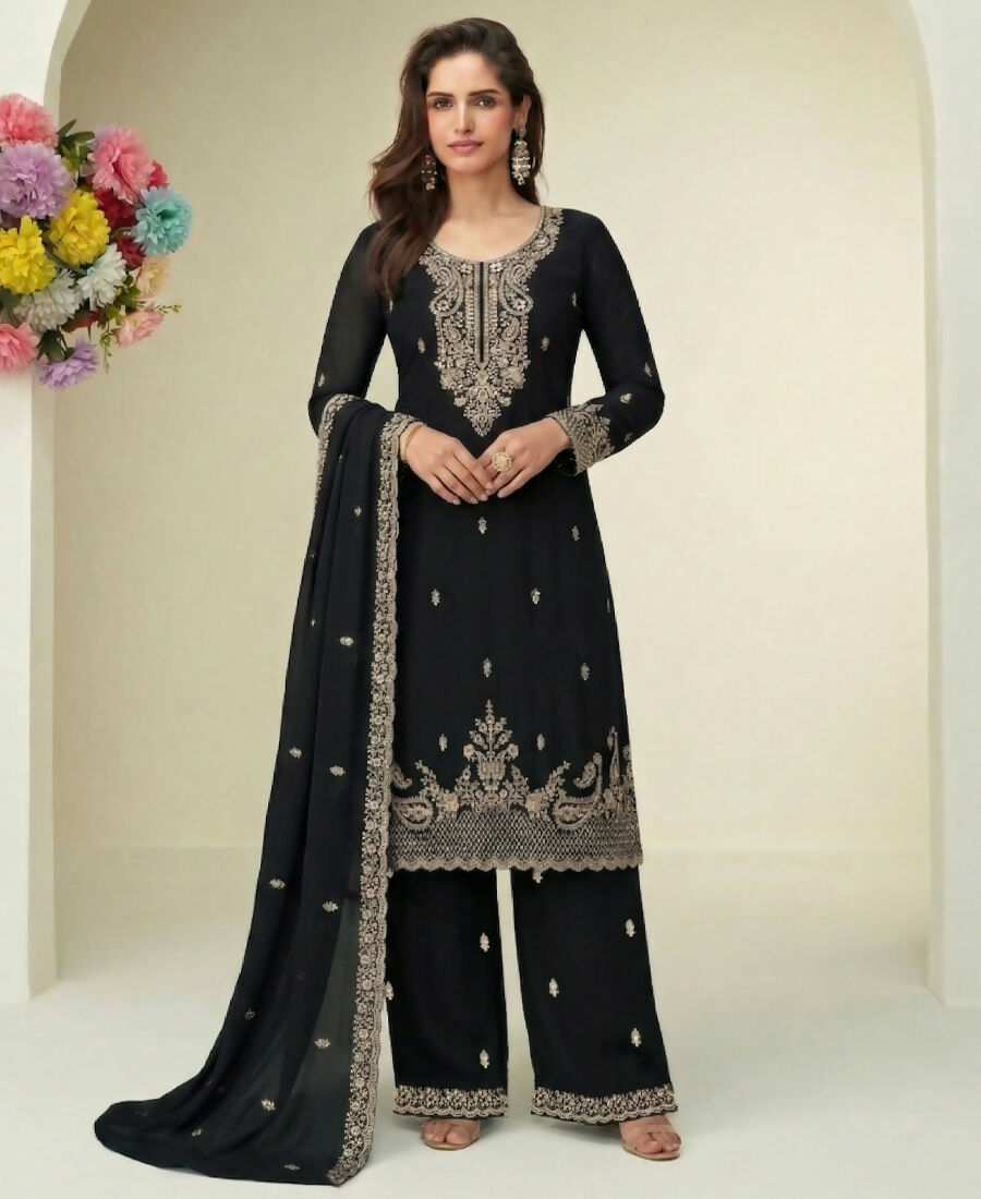 KC Black Georgette Heavy Embroidered Fancy Suit For Women