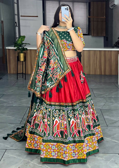 Yash Enterprise Red Dhola Silk Embroidery Semi Stitched Navratri Chaniya Choli