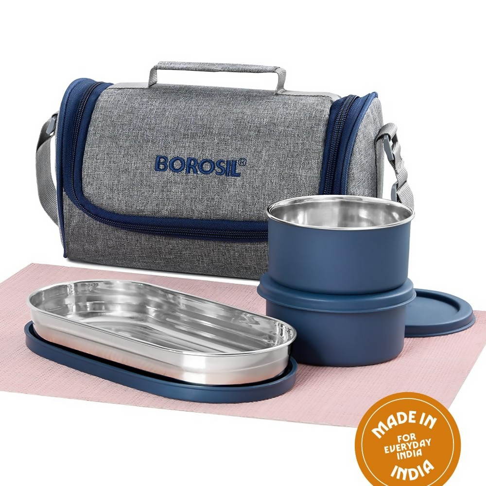 Borosil Carrymore Microwavable Stainless Steel Lunchbox with Bag