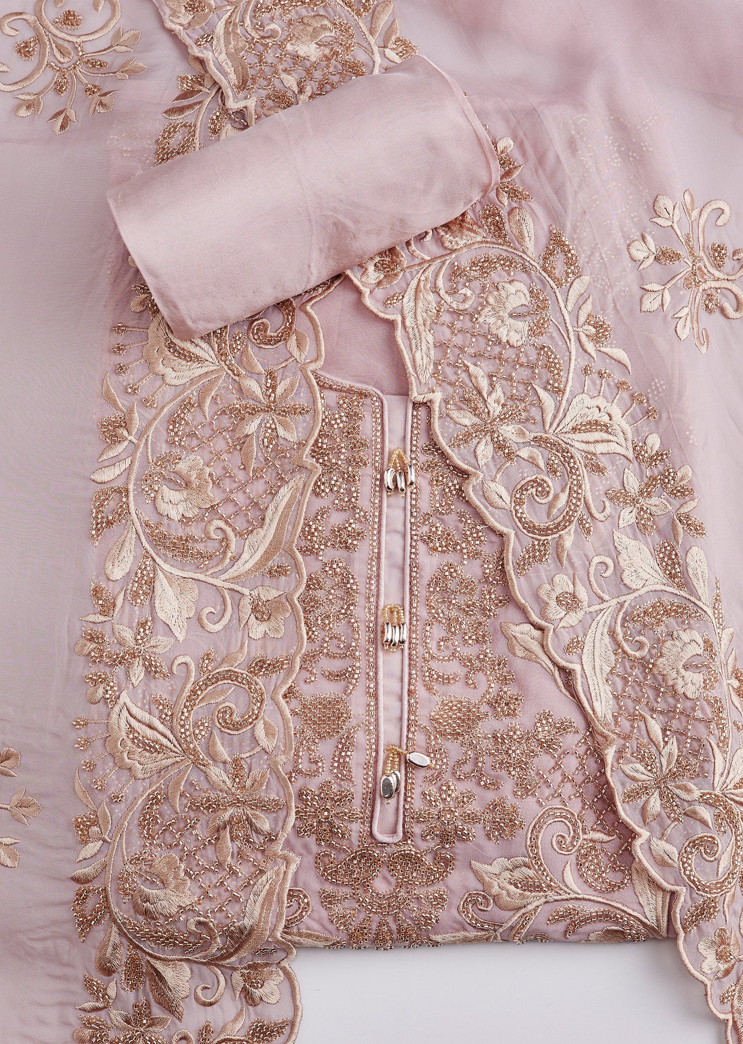 Powder Pink Elegant Organza Suit Set With Dupatta