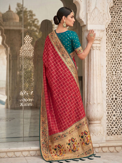 Shree Shyam Fashion Rani Pink Banarasi Silk Blend Saree