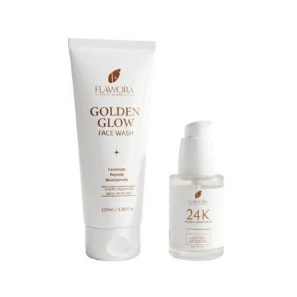 Flawora Set of Golden Glow Face Wash and 24k Golden Glow Face Serum