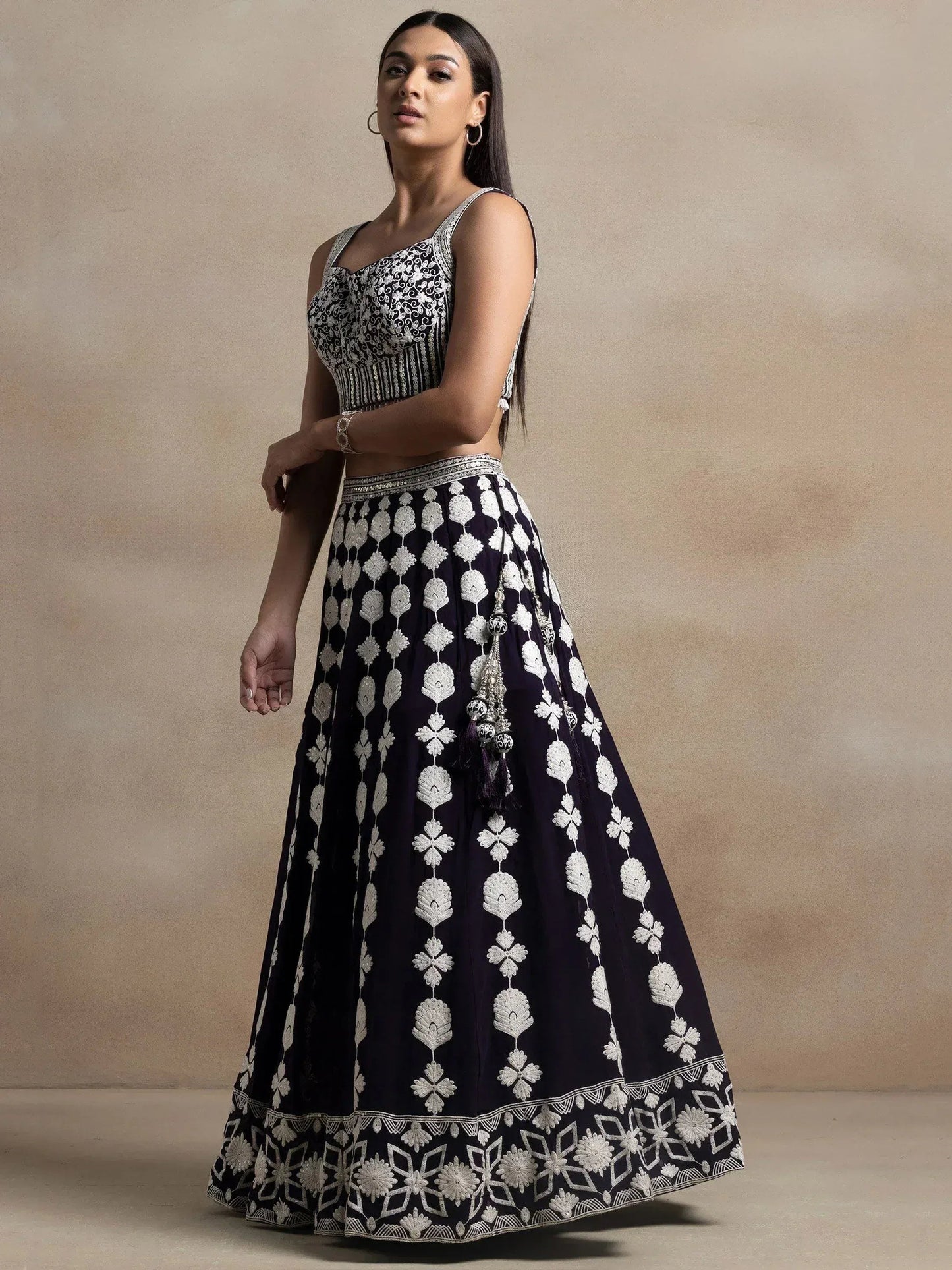 Tulsi Art Pretty Dark Purple Thread Work Georgette Reception Wear Lehenga Choli