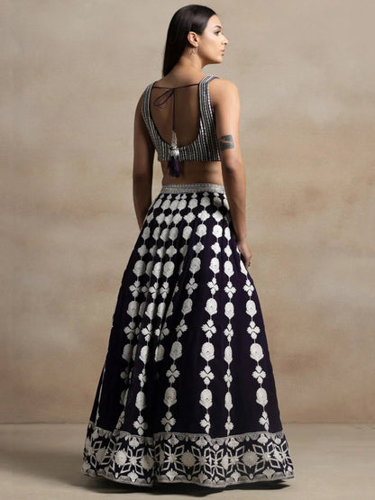 Tulsi Art Pretty Dark Purple Thread Work Georgette Reception Wear Lehenga Choli