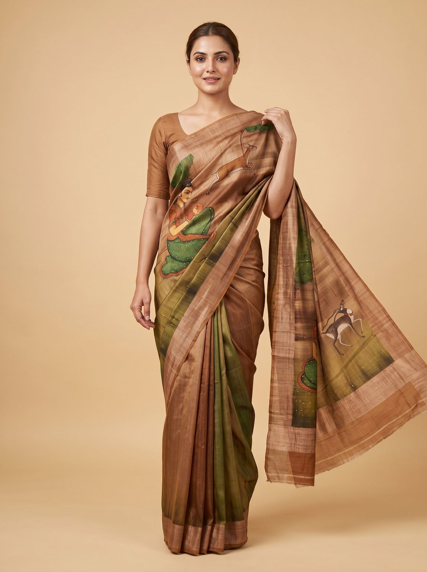 Printed Bottle Beige Saree