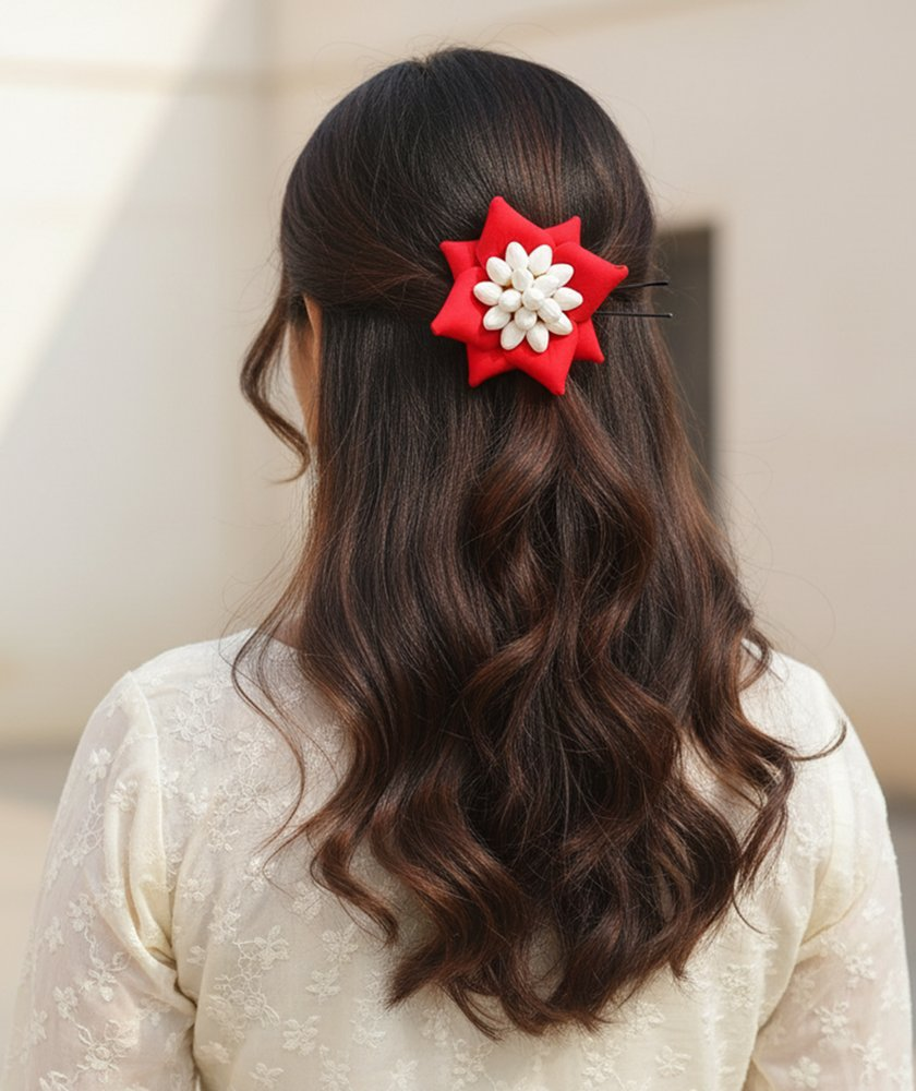 Red Petals Flower Brooch