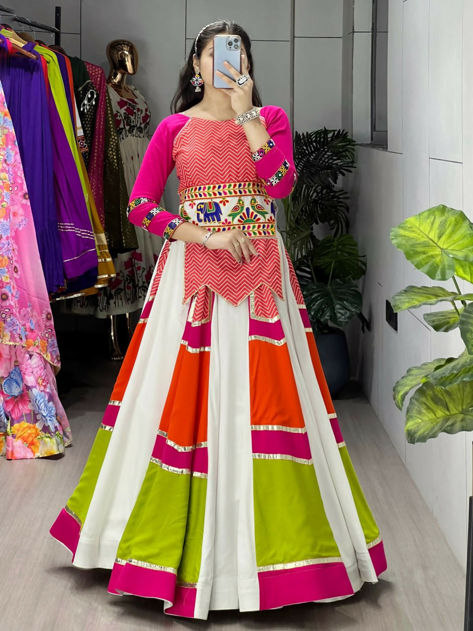 Yash Enterprise Multicolor Rayon Cotton Embroidery Semi Stitched Navratri Chaniya Choli