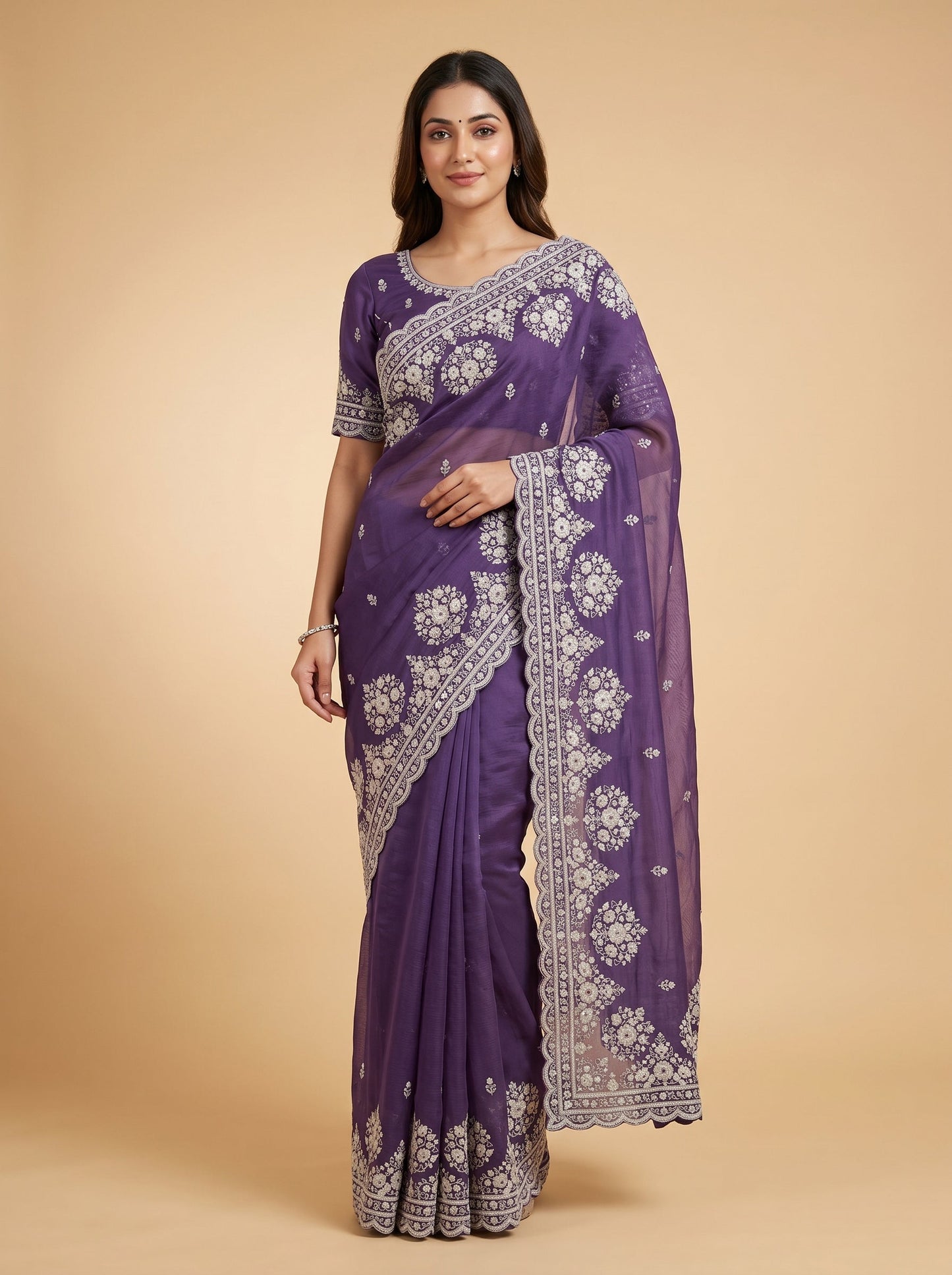 Purple Amethyst Bloom Embroidered Saree