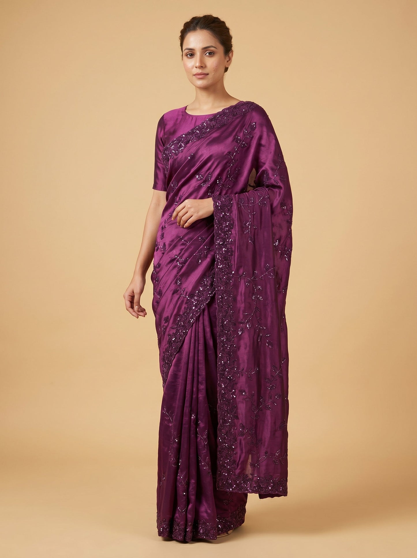 Purple Amethyst Glow Embroidered Saree