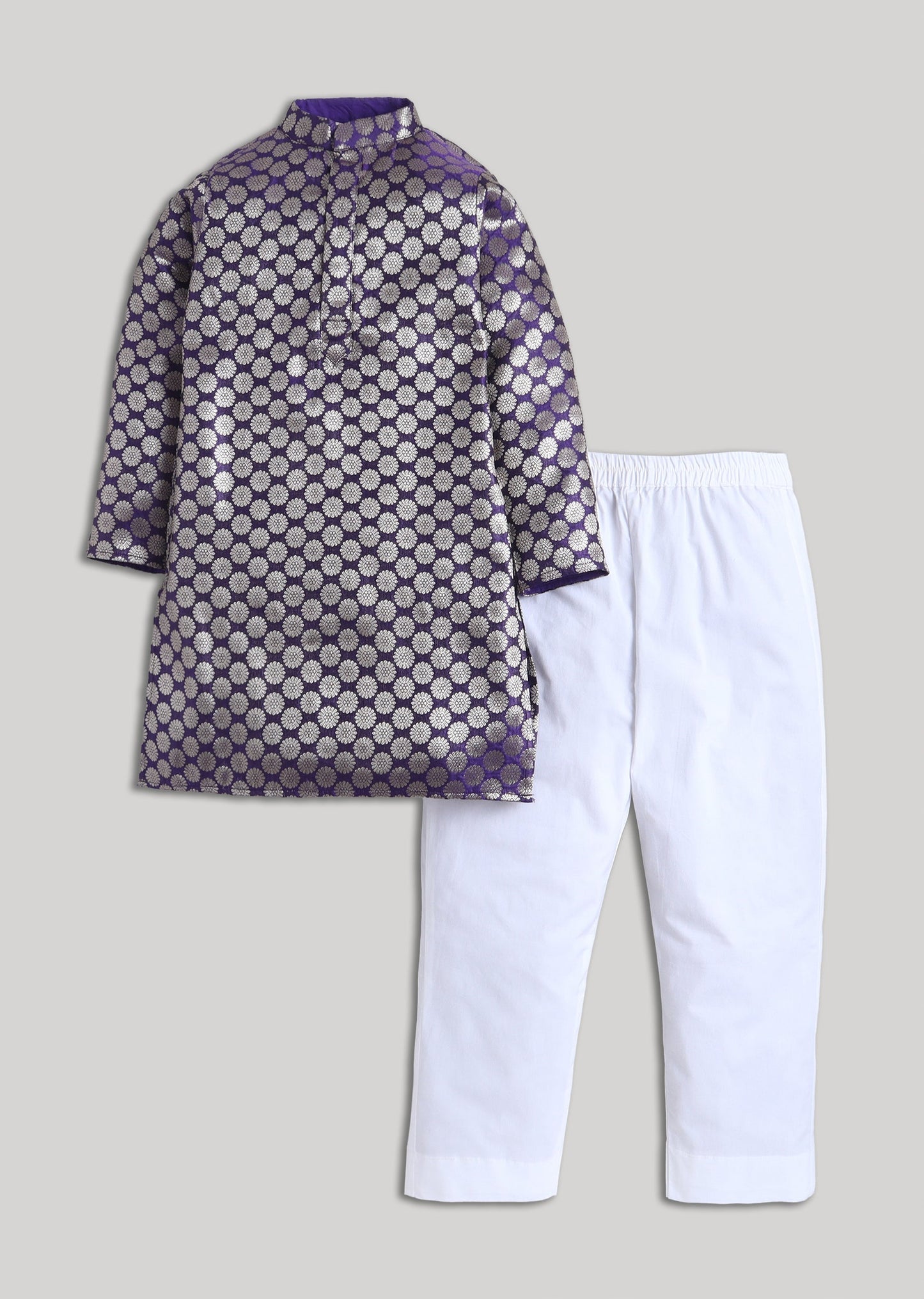 Purple Banarasi Silk Boys Kurta Set