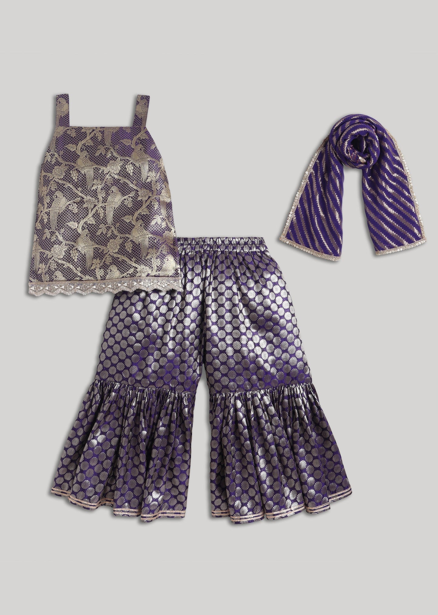 Purple Banarasi Silk Sharara Set