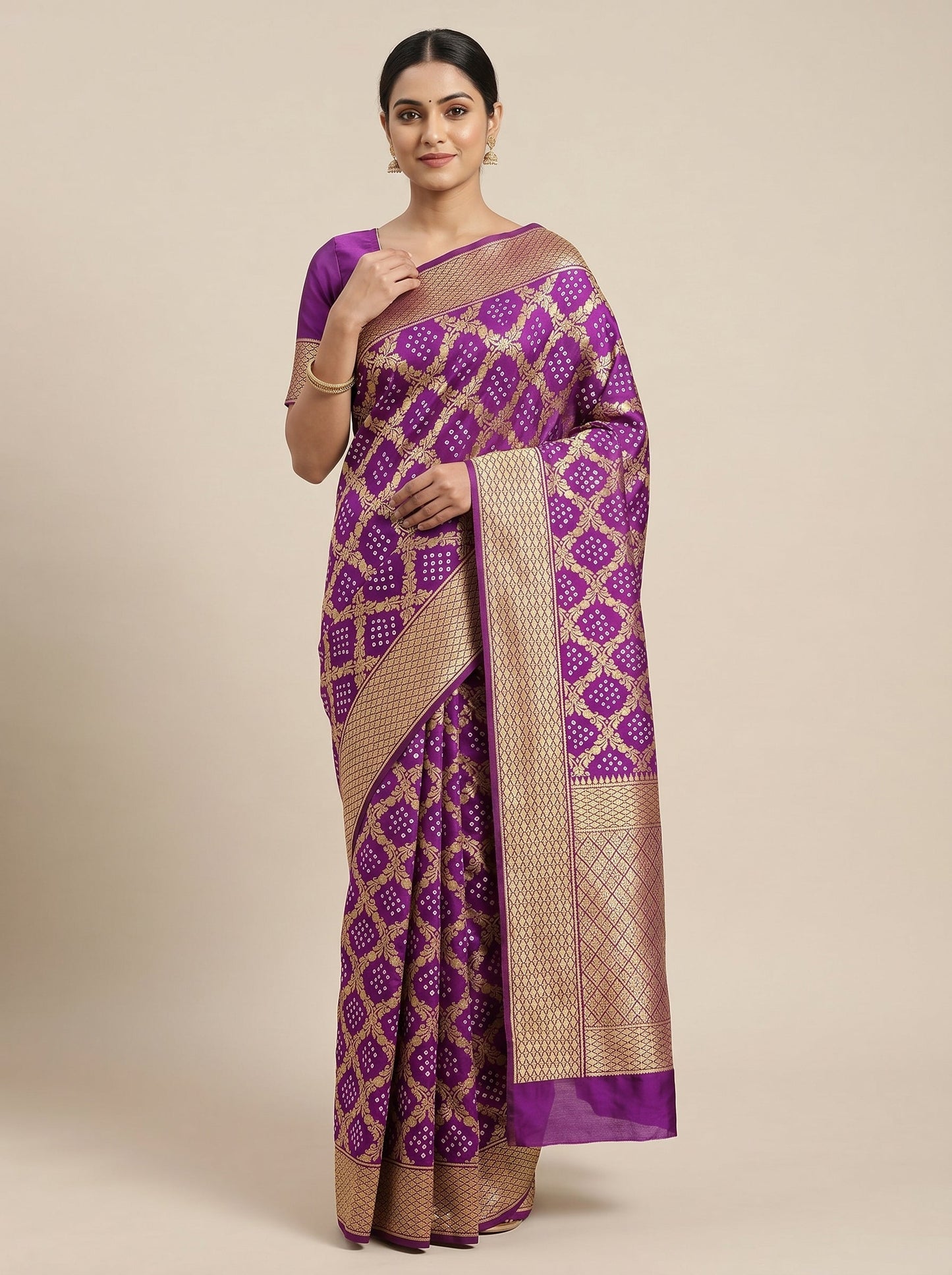 Purple Bandhani Saree with Classic Essence