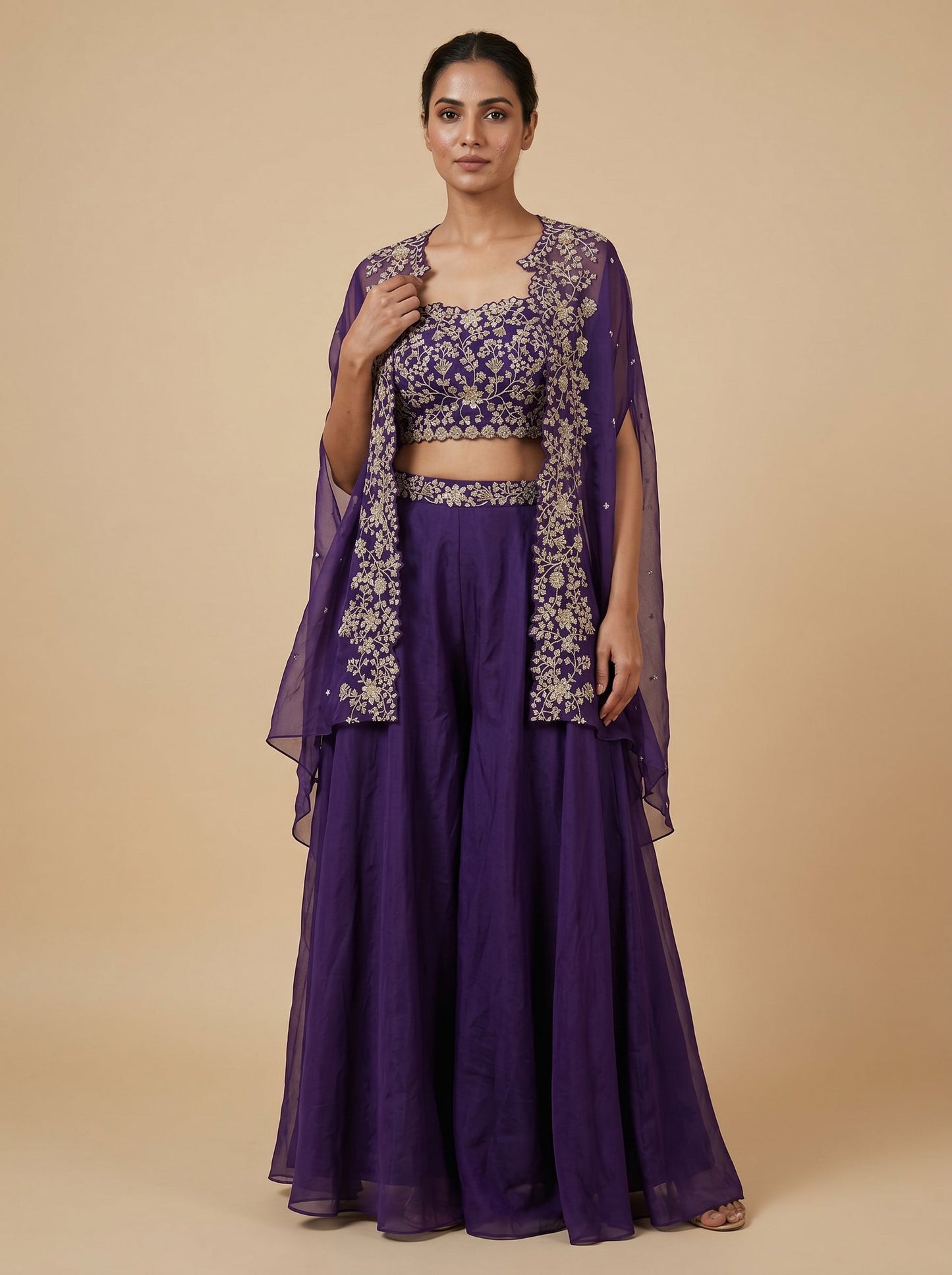 Purple Beam Palazzo Crop Top Set