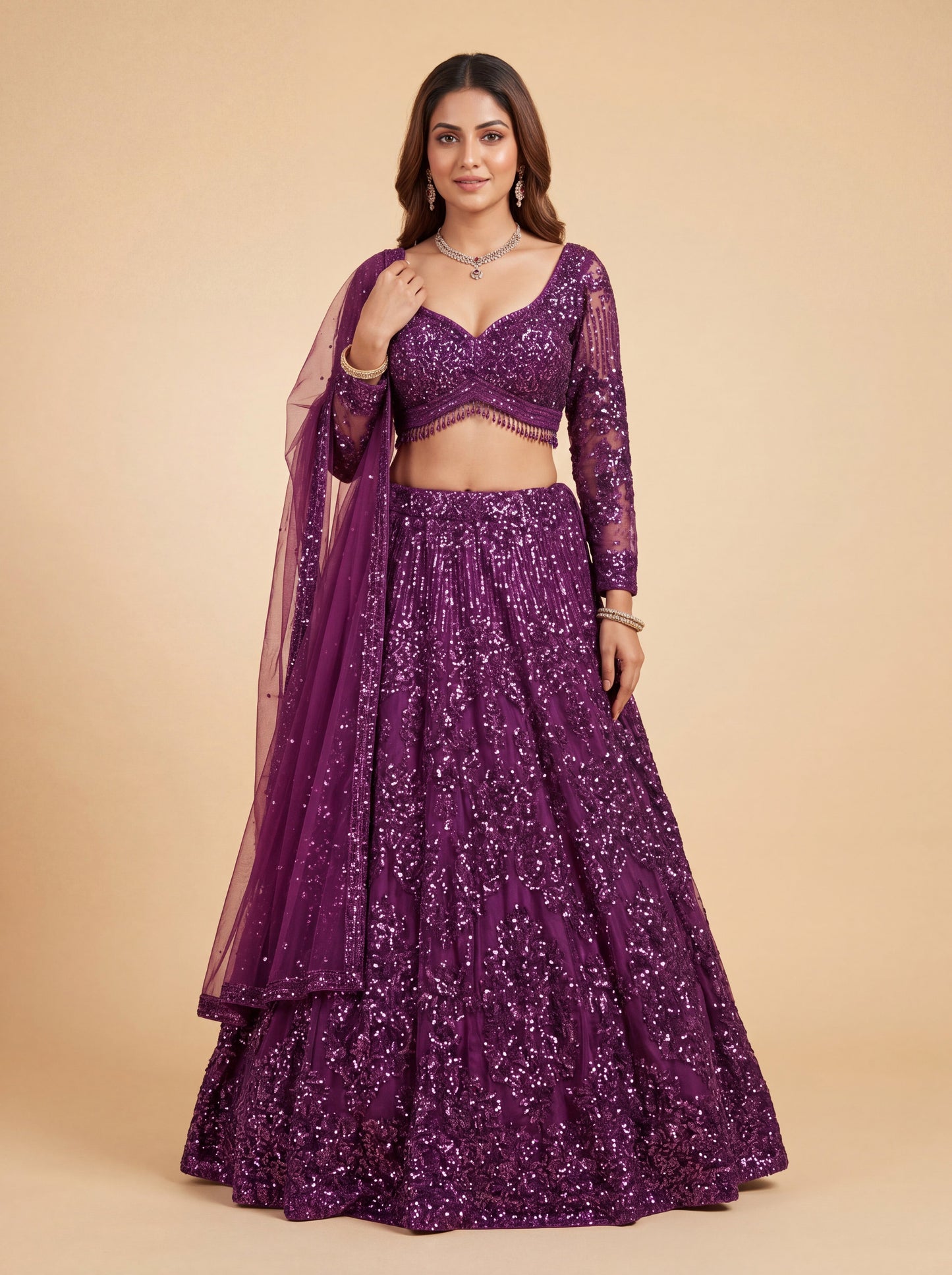 Purple Bridal Contemporary Rich Tone Lehenga