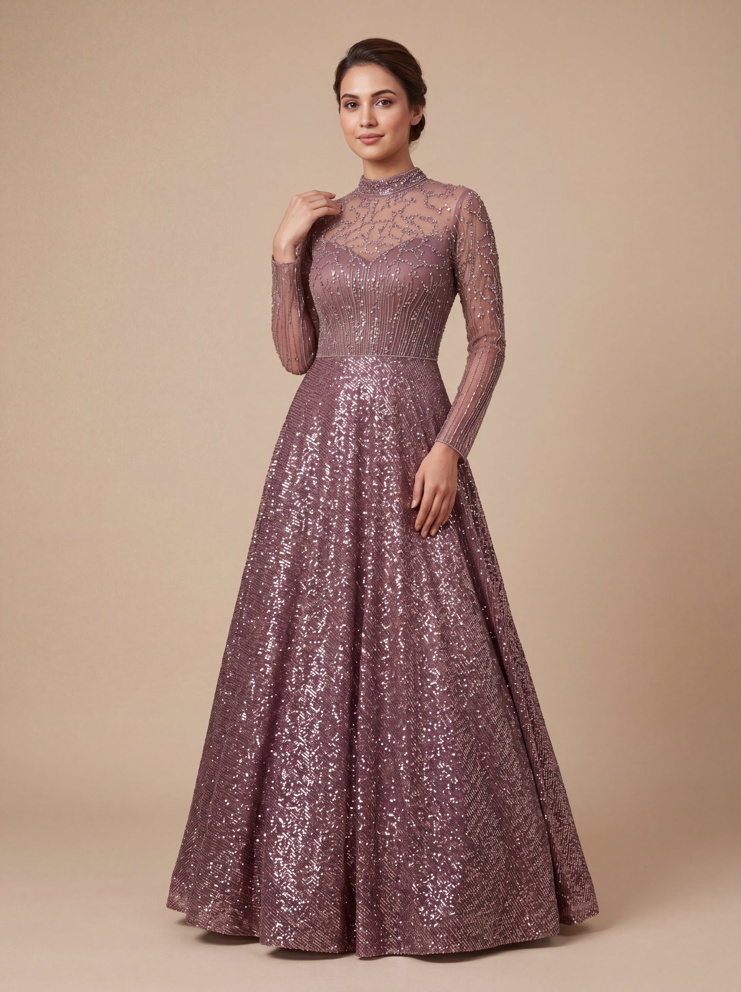 Purple Contemporary Gown With Glitter Finish Elegant Flow
