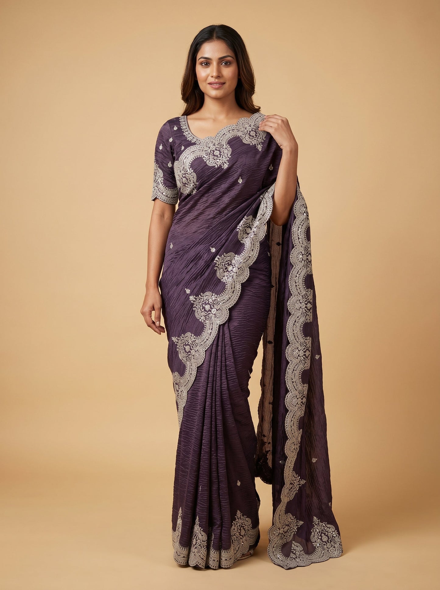 Purple Crown Bloom Embroidered Saree