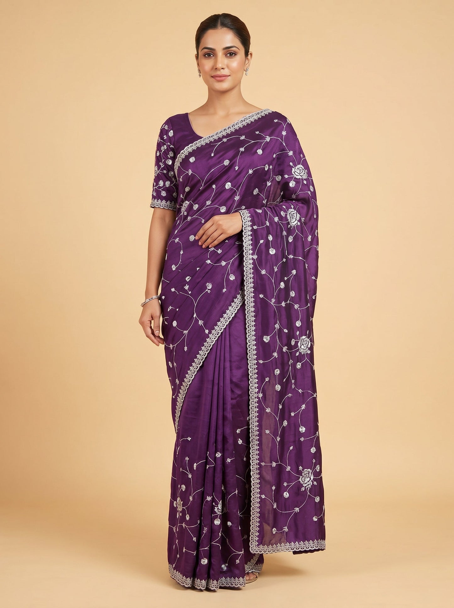 Purple Deep Orchid Embroidered Saree