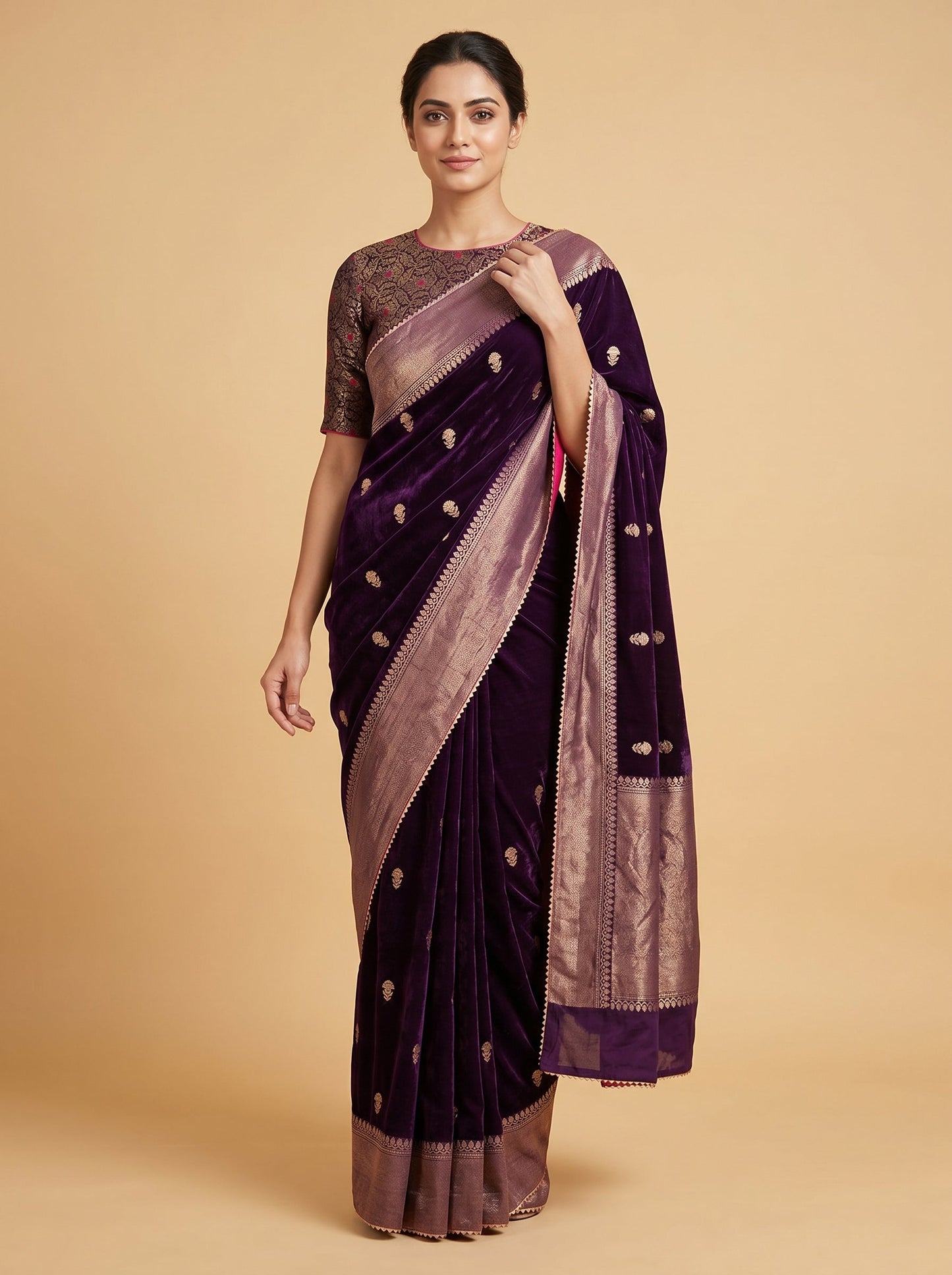 Purple Defined Embroidered Saree