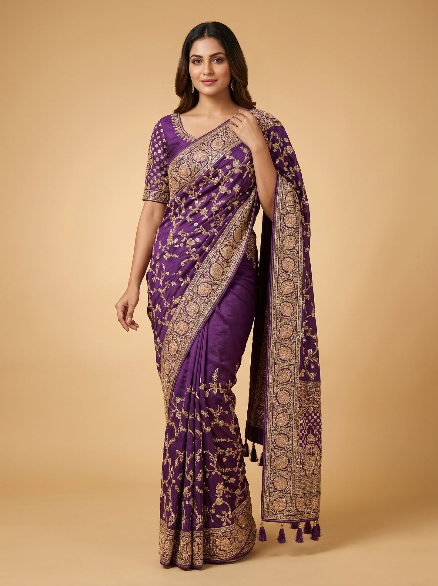 Purple Elaborate Embellished Saree
