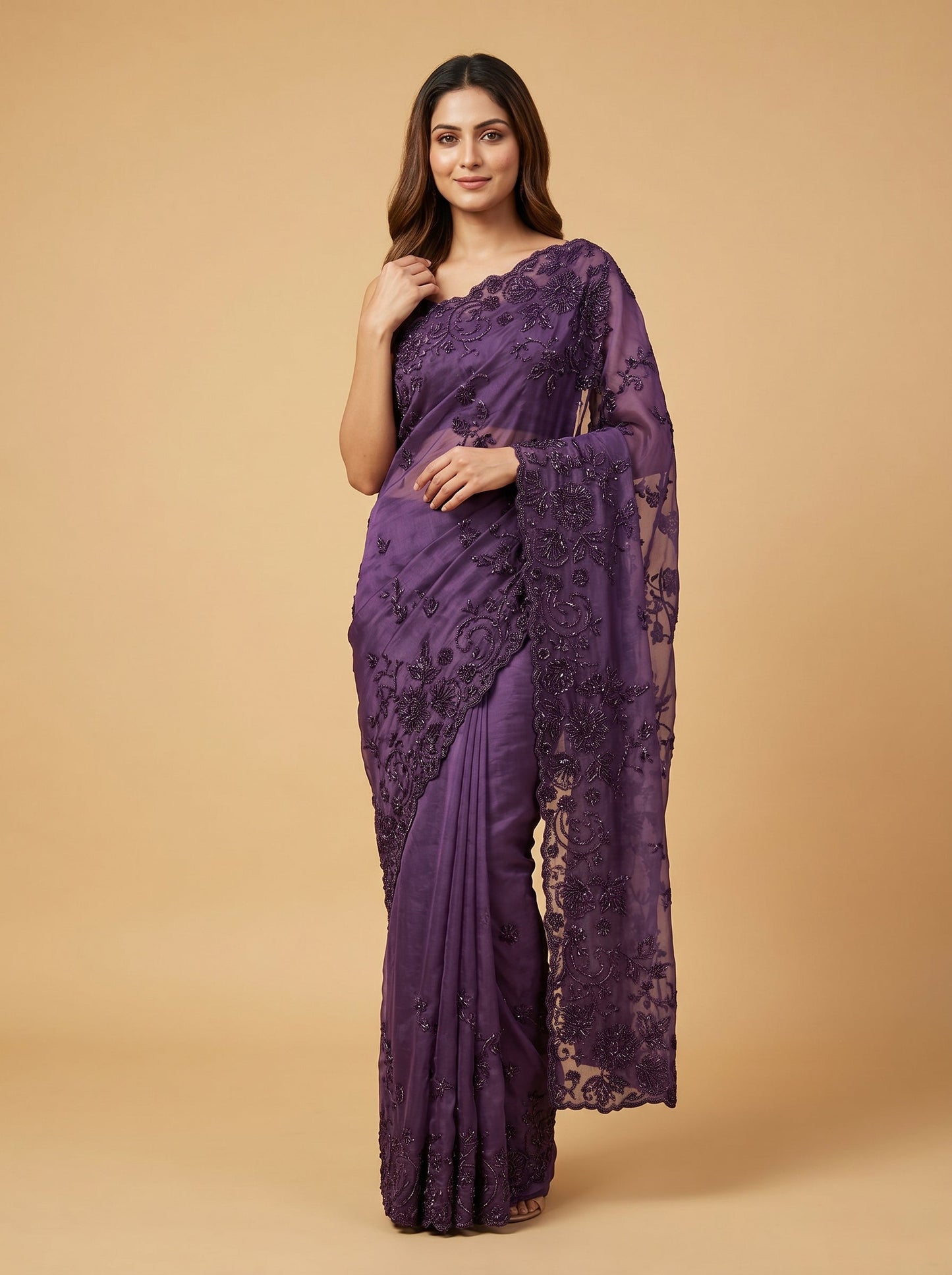 Purple Embellished Saree with Regal Finish