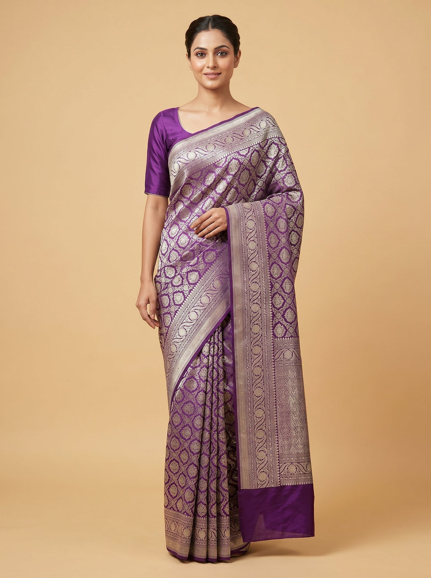 Purple embroidered saree with classic design