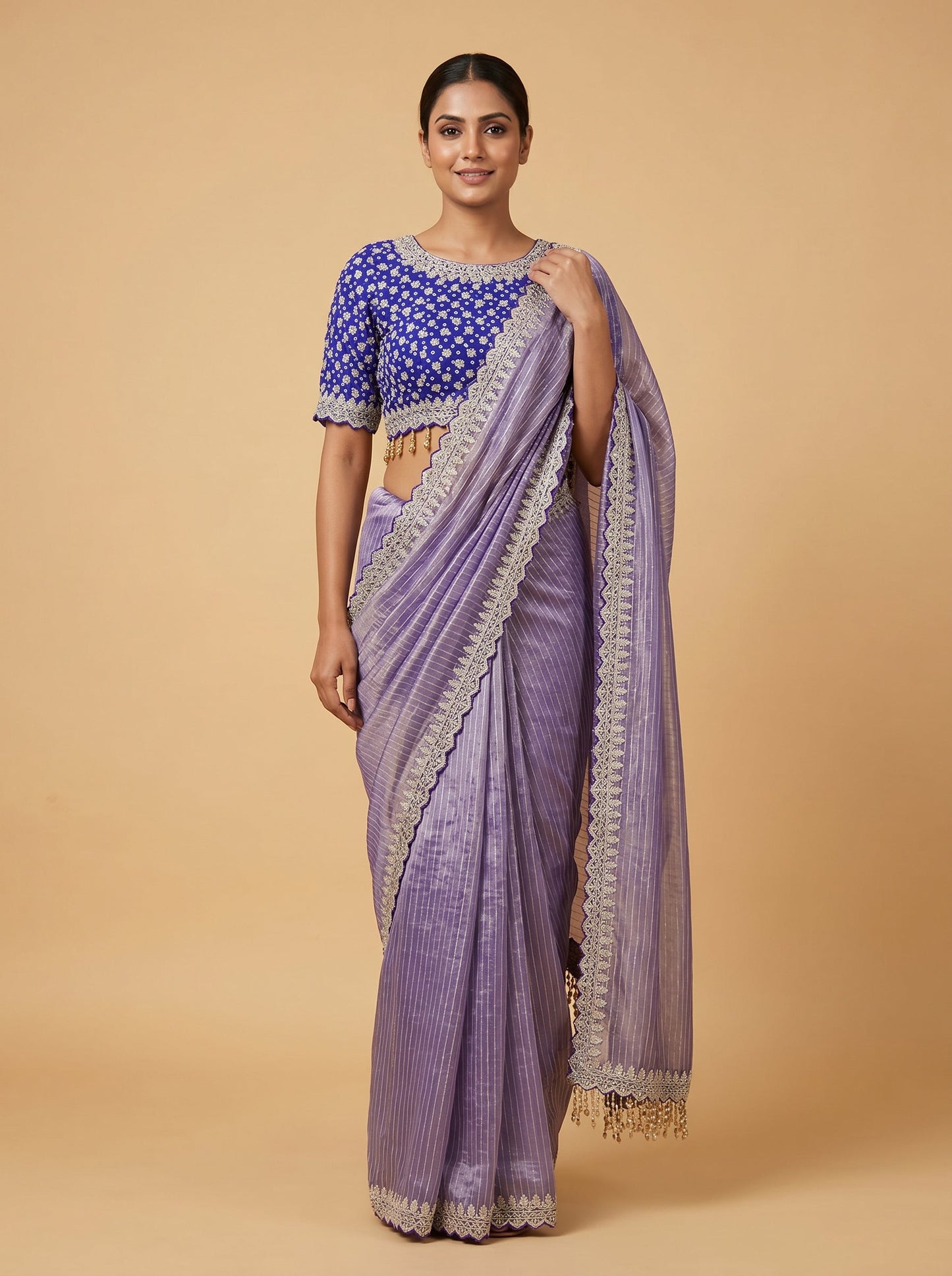 Purple Embroidered Saree with Elegant Zari Border