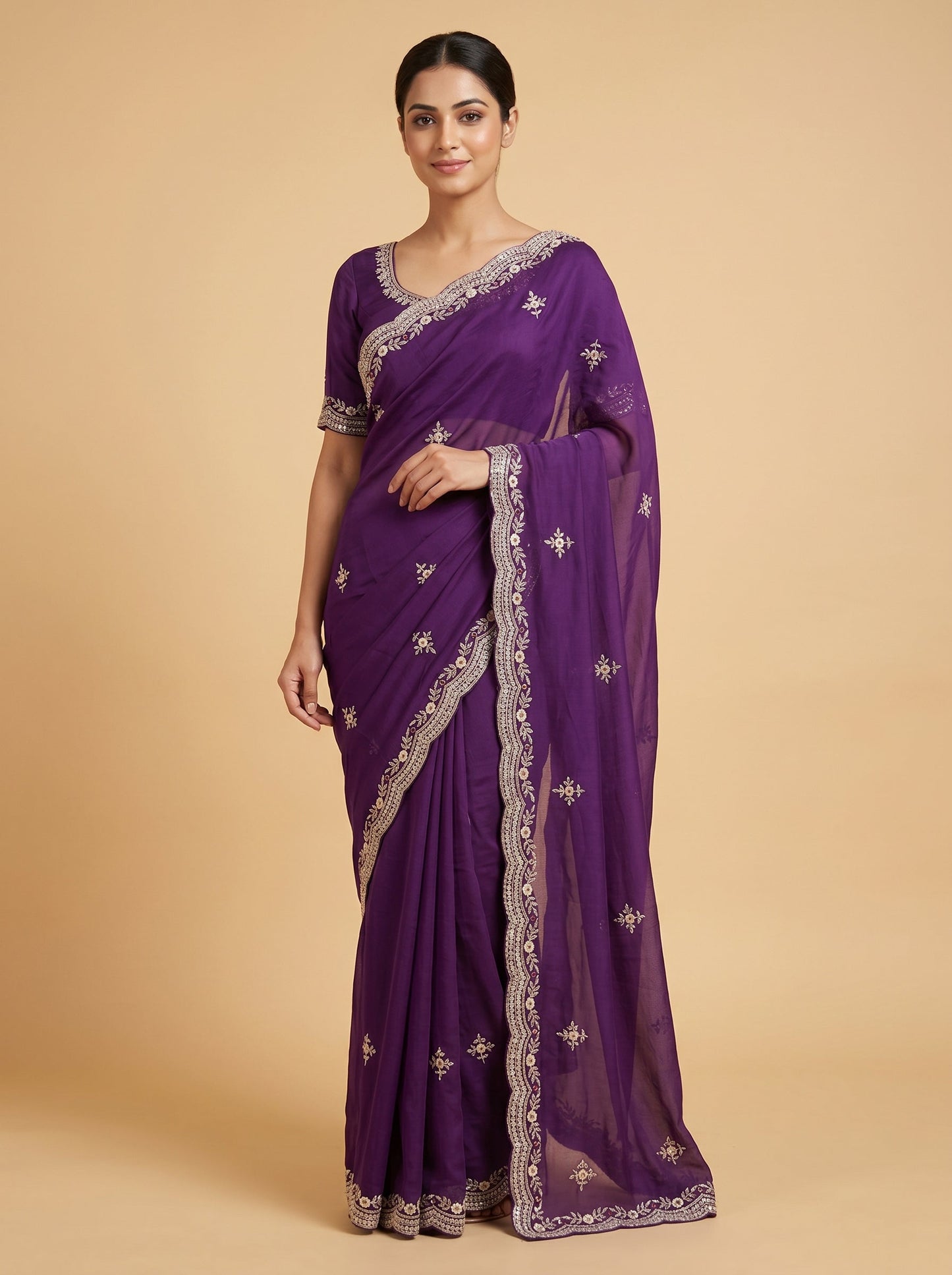 Purple Grand Embellishment Embroidered Saree