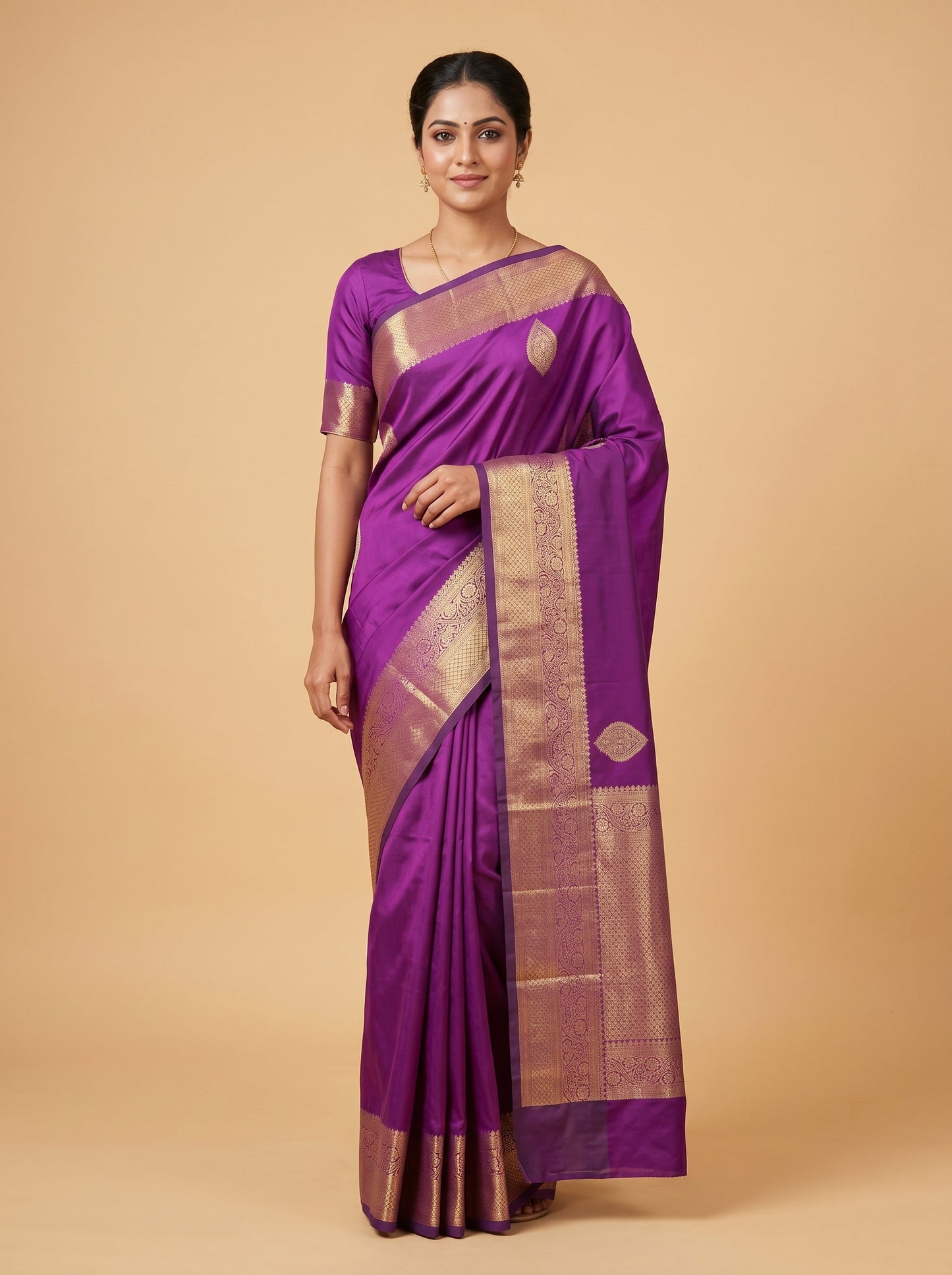 Purple handloom saree with woven motifs