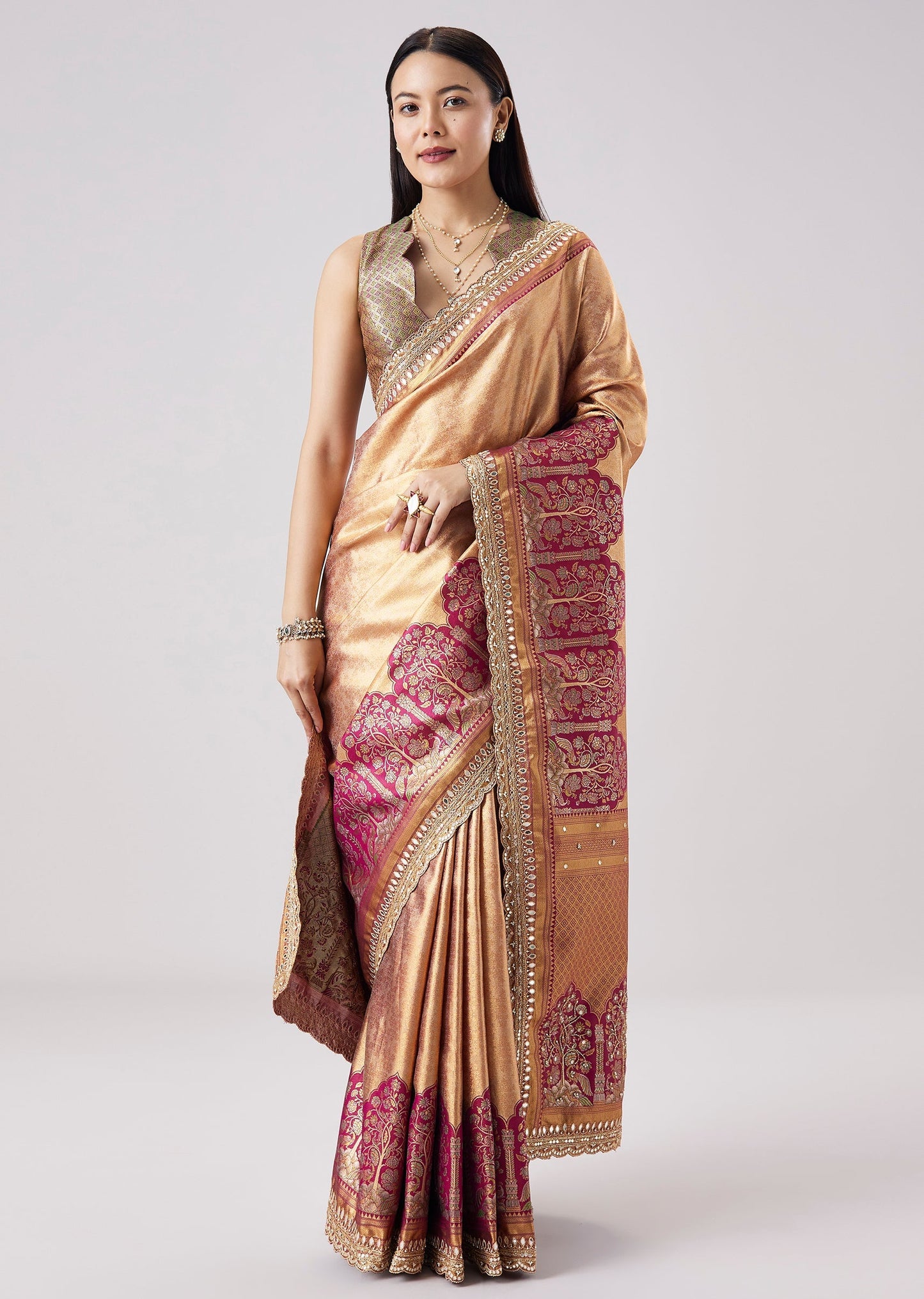 Purple Motif Embroidered Saree With Unstitched Blouse