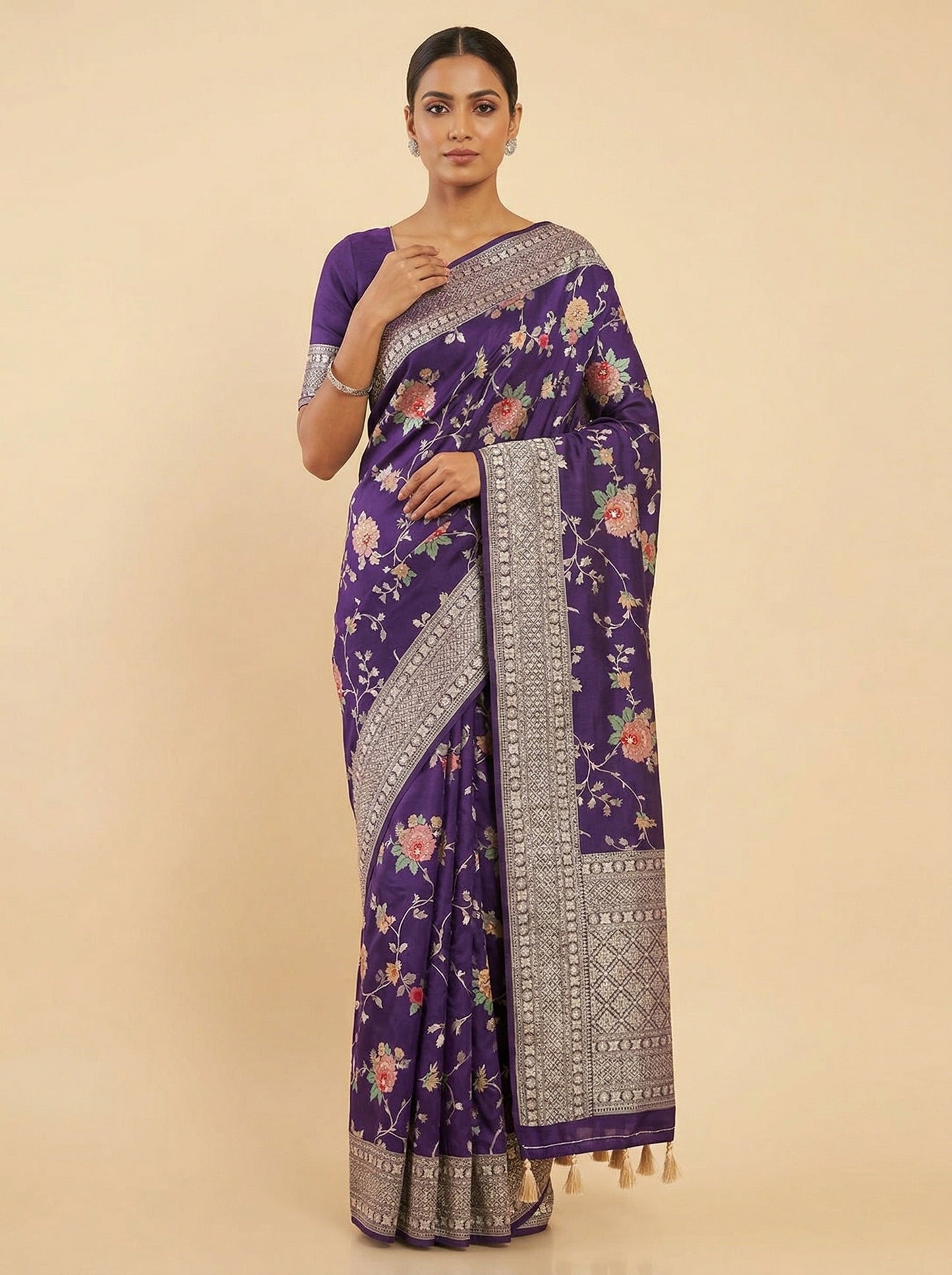 Purple Noble-Tone Embroidered Saree