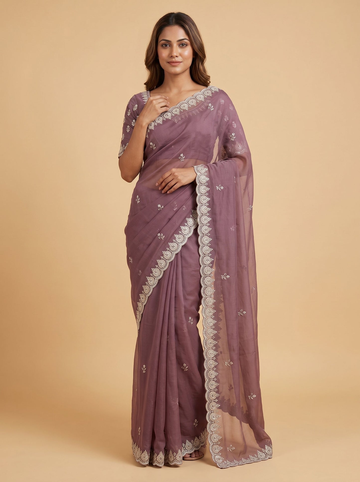 Purple Orchid Charm Embroidered Saree