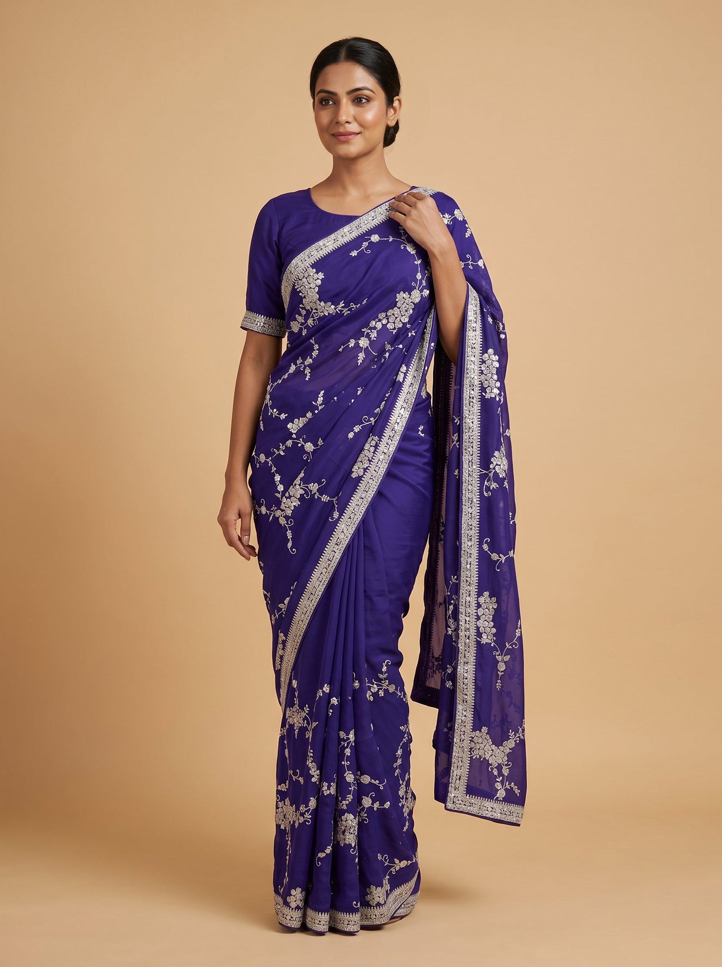 Purple Orchid Glow Embroidered Saree