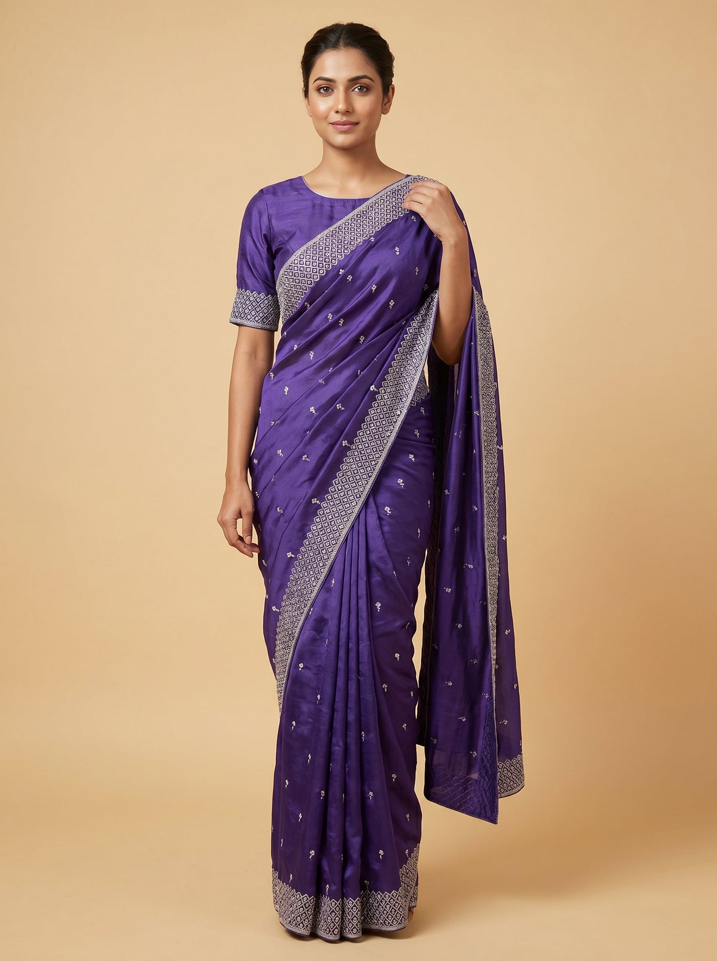 Purple Regal Blossom Embroidered Saree
