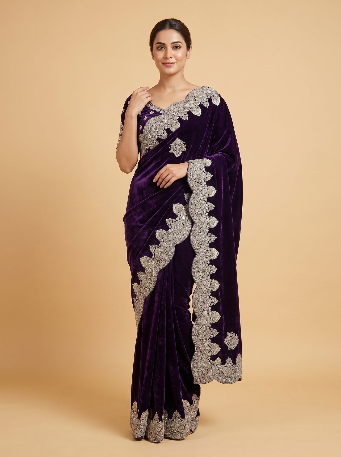Purple Regal Vein Embroidered Saree