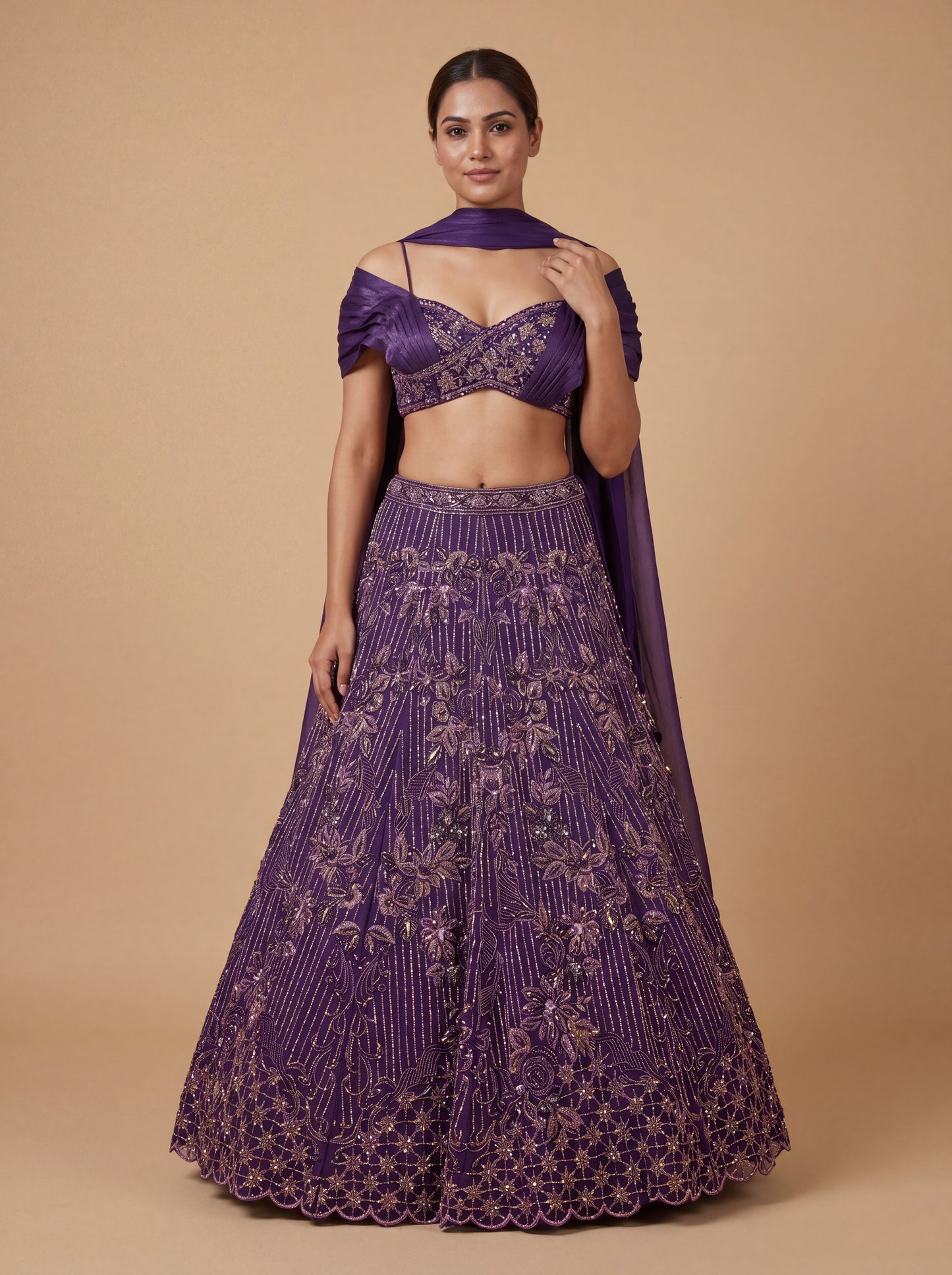 Purple Shaded Contemporary Bridal Lehenga With Sequin Embellishment