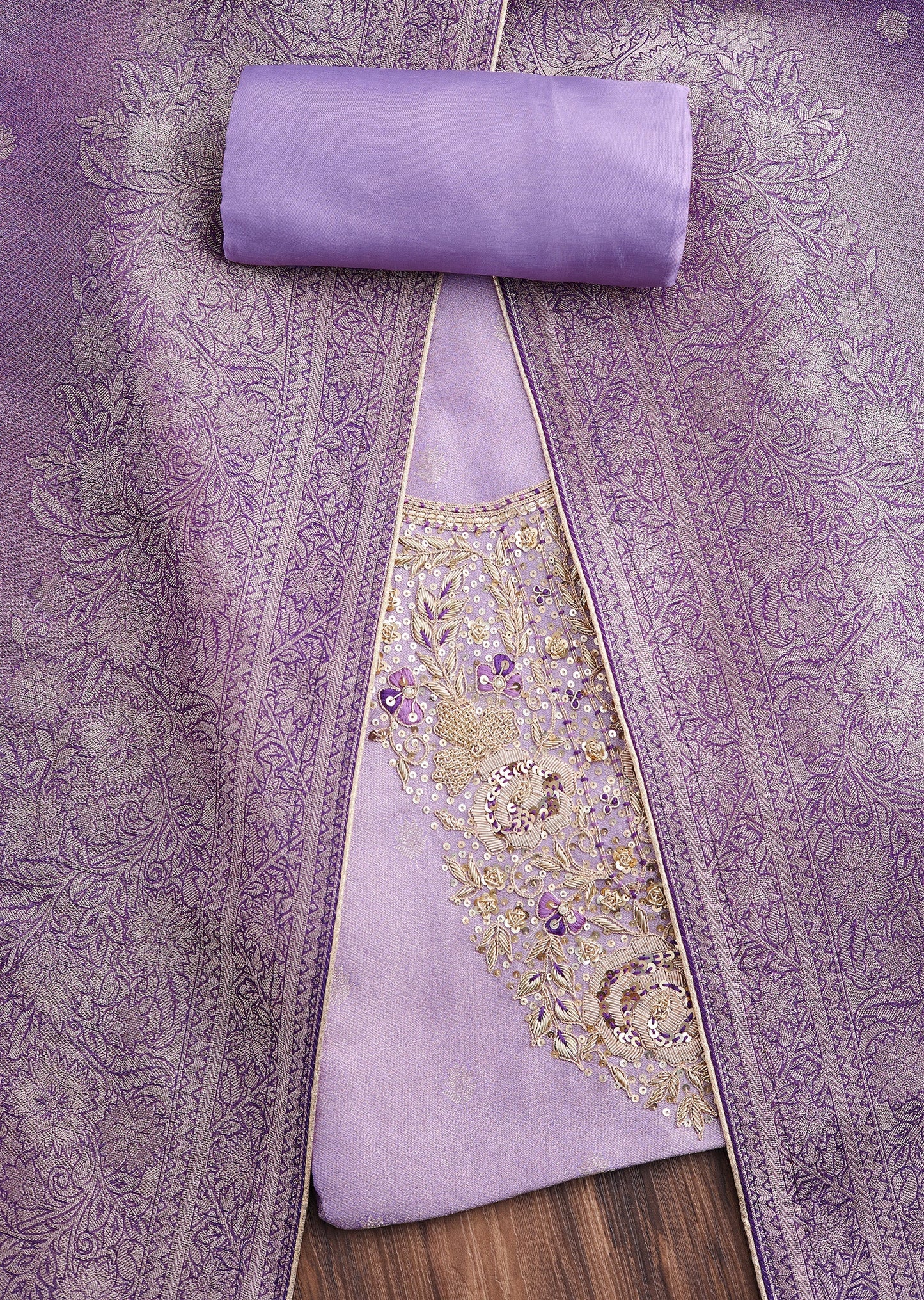 Purple Tissue Embroidered Unstitched Suit