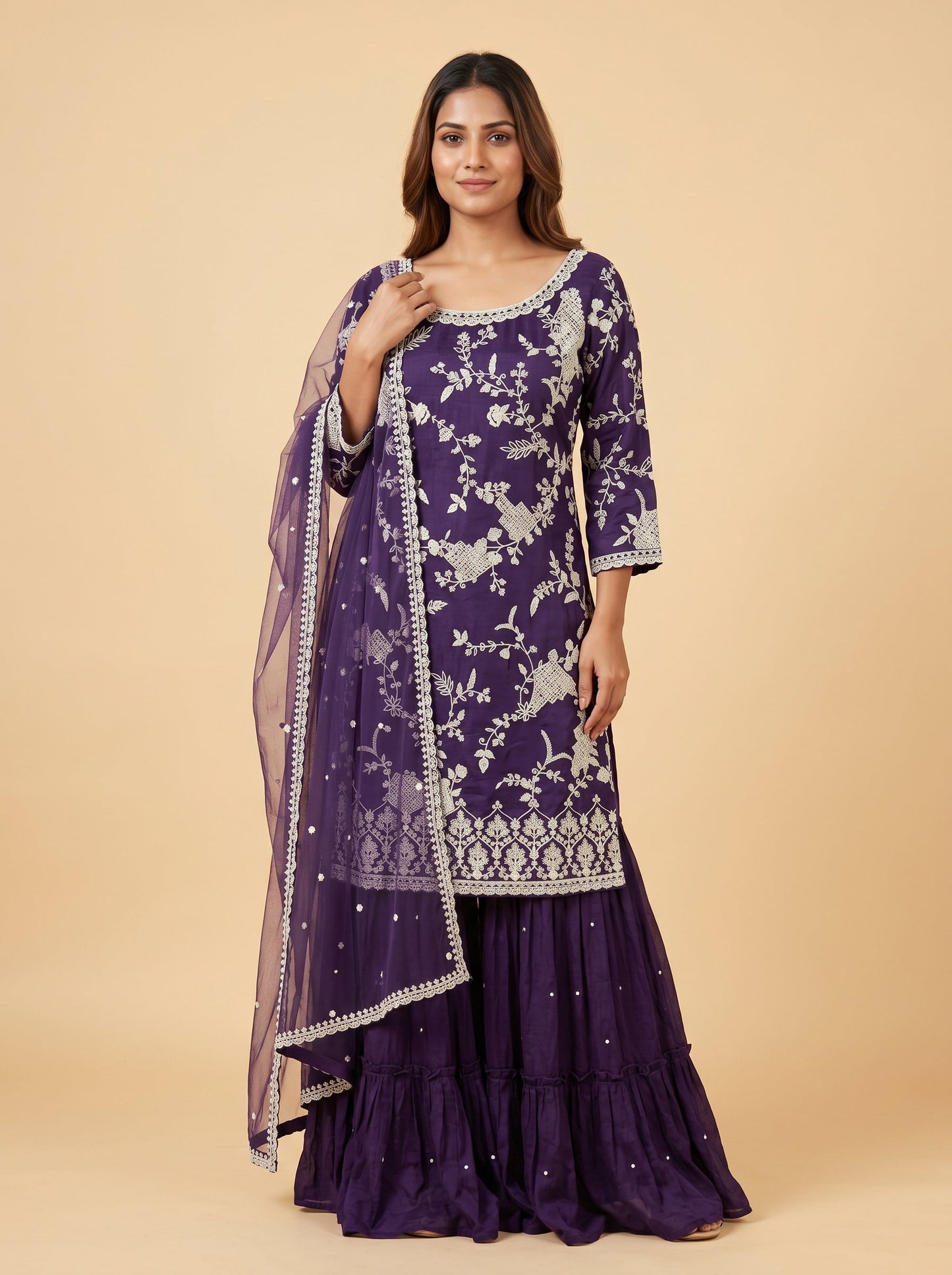 Purple Velvet Sharara Set
