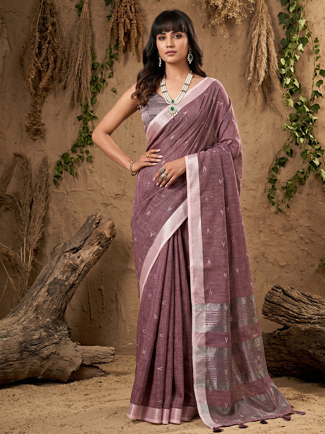 Anaita Purple Linen Cotton Zari Work Saree With Blouse
