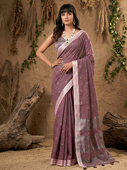 Anaita Purple Linen Cotton Zari Work Saree With Blouse