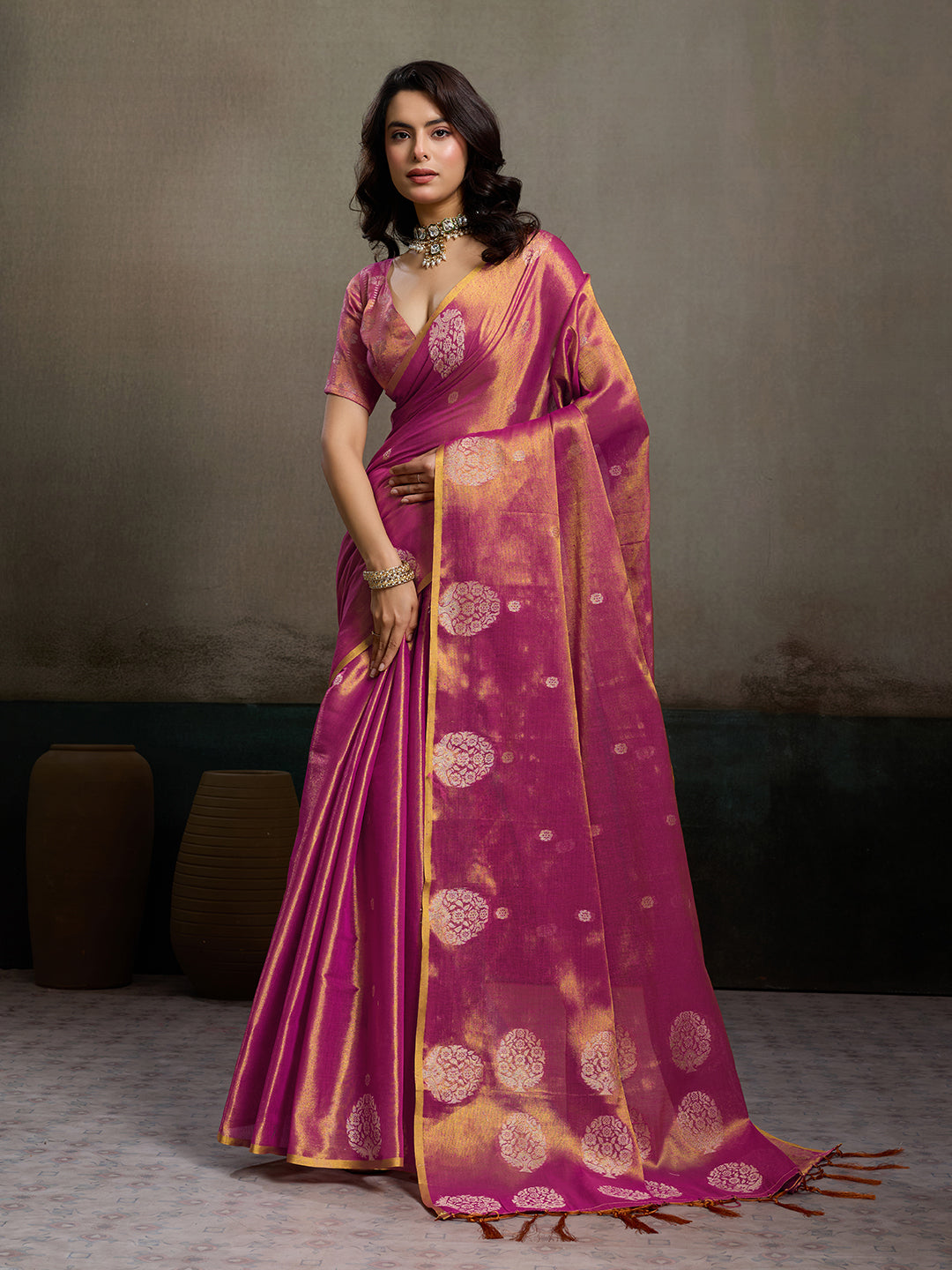 Anaita Purple Tissue Silk Woven Saree With Blouse