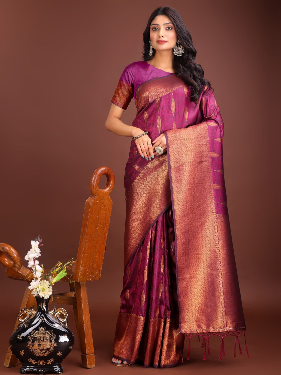Anaita Purple Banarasi Silk Woven Saree With Blouse