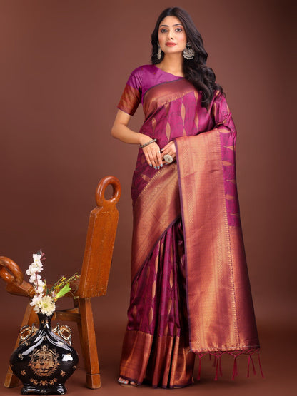Anaita Purple Banarasi Silk Woven Saree With Blouse