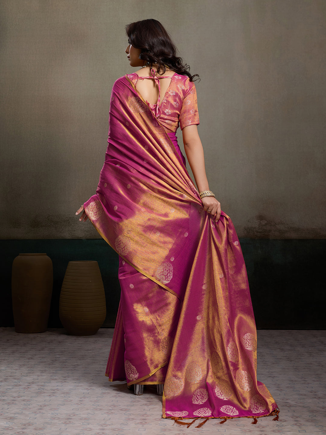 Anaita Purple Tissue Silk Woven Saree With Blouse