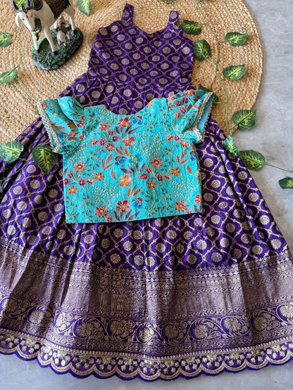 Evanik Festive Wear Purple Dola Silk zari and thread weaving Gown With Position Print Koti
