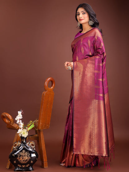 Anaita Purple Banarasi Silk Woven Saree With Blouse