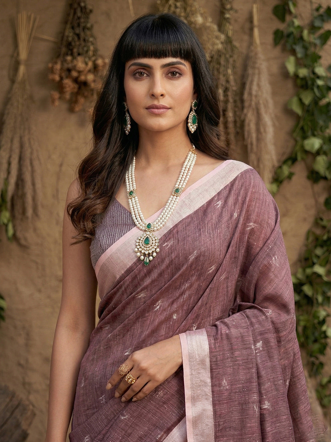 Anaita Purple Linen Cotton Zari Work Saree With Blouse